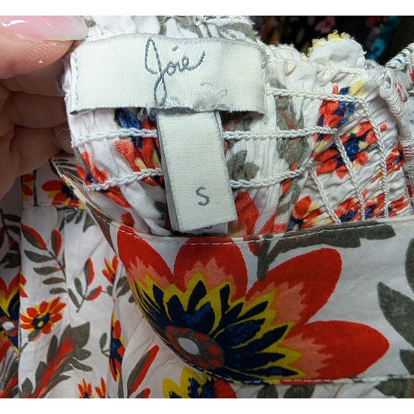 Joie Cleona Puff Sleeve Boho Peasant Prairie Cottage Floral Square Neck Top SML - Picture 7 of 11